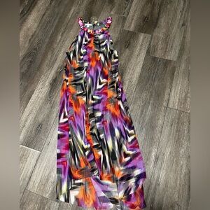 London Times Purple & Orange Abstract Halter Maxi Dress